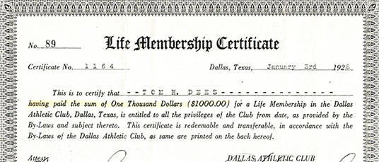 Tom Dees’, Sr. Capital Stock Certificate